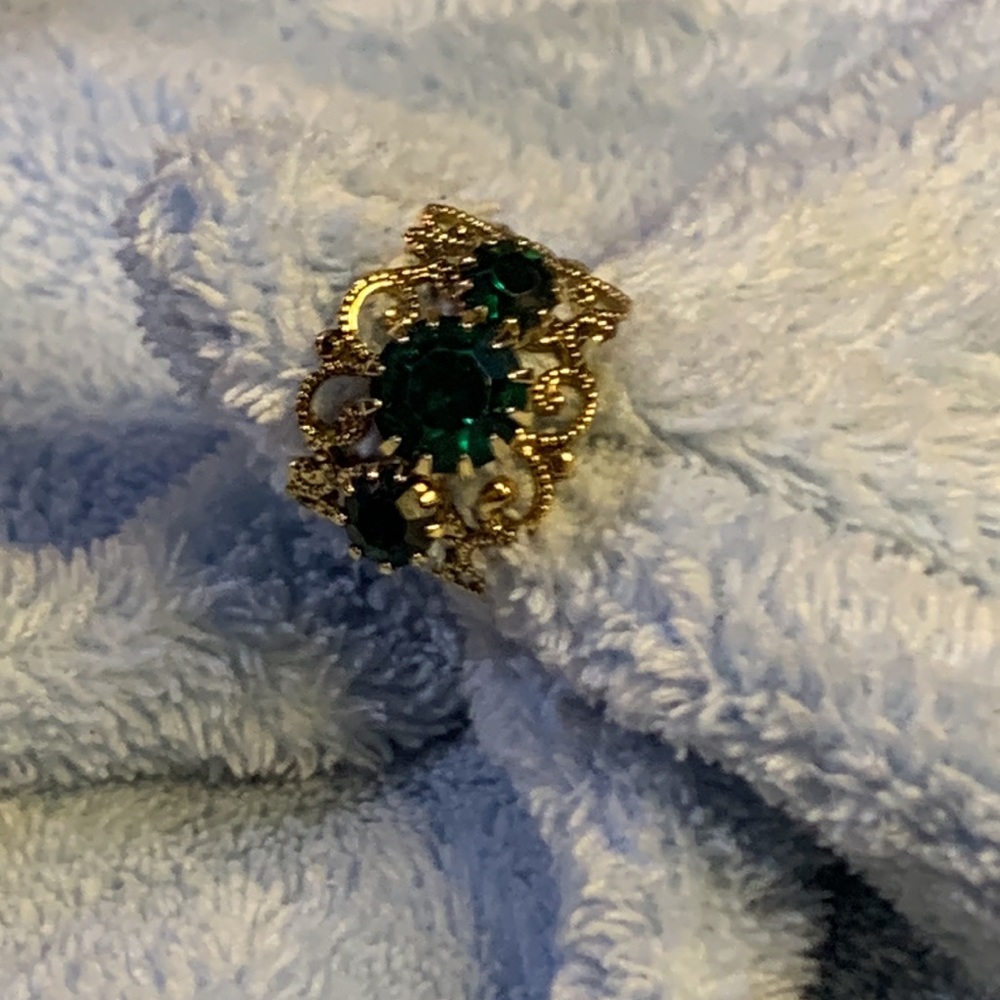 Beautiful Adjustable Ring Green Clear Rhinestone … - image 3